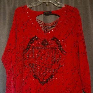 Lane Bryant & Seven 7 Red Long Sleeve Shirt with Metal Studs 18/20